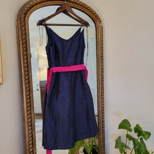 Aria Silk navy tie strap fit and flare dress